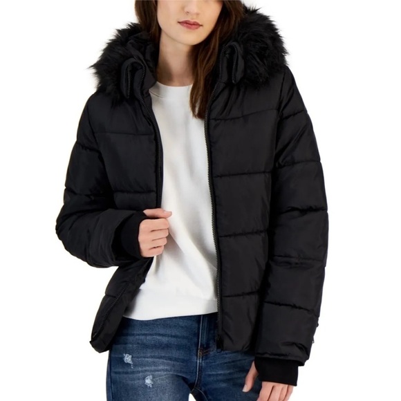 Maralyn & Me Juniors' Faux-Fur-Trim
Hooded Puffer Coat jacket - Black size M - Picture 1 of 7